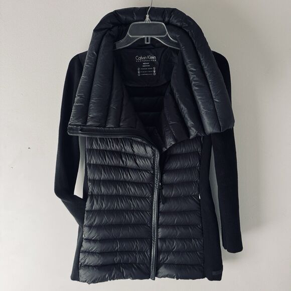 Calvin Klein Performance Jacket M Black Knit Puffer Down Zip Pockets Womens - Picture 2 of 10